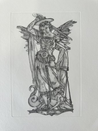 Grafika "Święty Michał", ilustrator Carlos Barta ryt papier w Jose Art Gallery