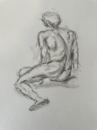 Painting "Vulnerability" by painter Carlos Barta coal paper at Jose Art Gallery
