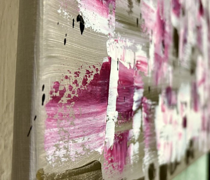 Additional view 2: Abstract Interior Painting Raspberry Abstraction by painter M.E.G acrylic canvas 