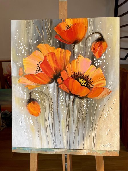 Additional view 2: Contemporary Art Flower Painting Poppies by painter Olena Shevchenko acrylic canvas 