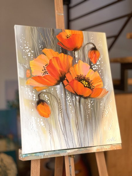 Additional view 4: Contemporary Art Flower Painting Poppies by painter Olena Shevchenko acrylic canvas 