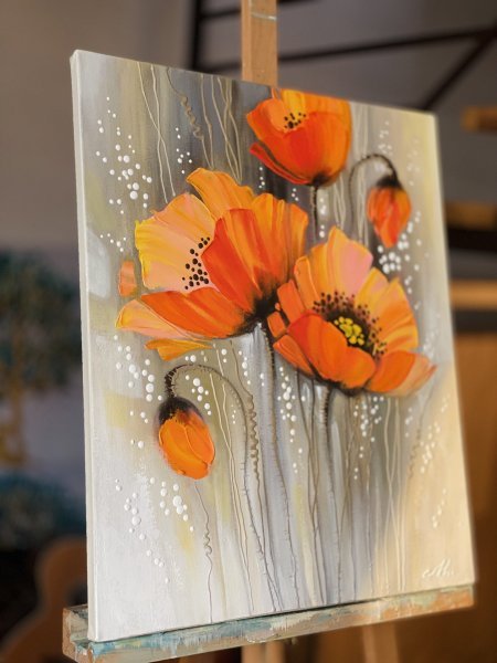 Additional view 7: Contemporary Art Flower Painting Poppies by painter Olena Shevchenko acrylic canvas 