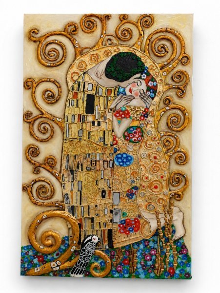 Additional view 1: Art Deco Interior Painting Bas-Relief The Kiss by painter Tetiana Nyshchun mixed method canvas 