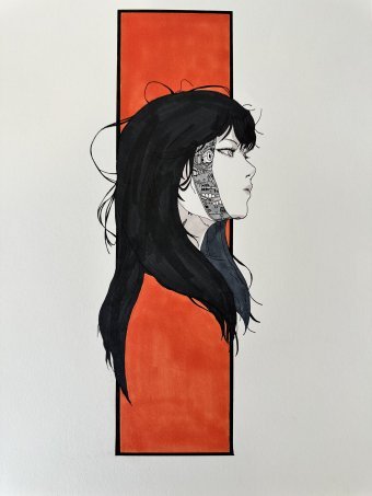 Pintura "Ciber Geisha", pintor Carlos Barta técnica mixta papel en Jose Art Gallery