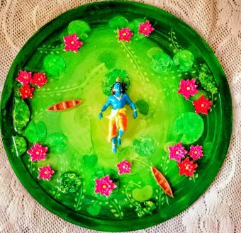 Krishna, Lotusteich, 3D-Harzkunst