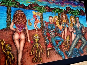 Painting "MARS 2055 ft. SCHWARZENNEGER" by painter ANGEL PIANGELO acrylic cardboard at Jose Art Gallery