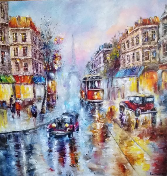 Expressionism Cityscapes Painting Paris by painter Elina Rogovaya oil canvas 