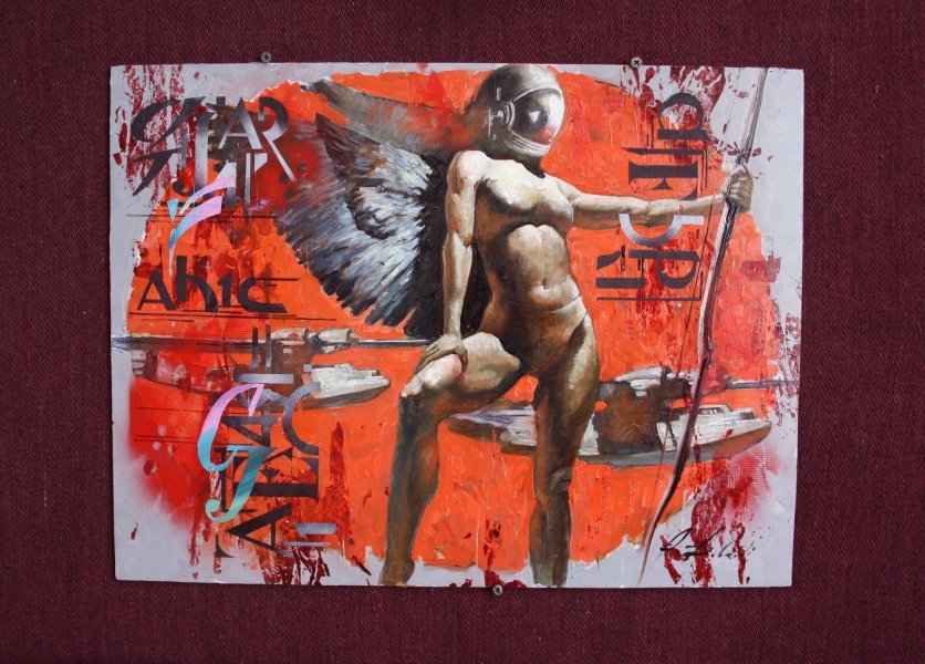 Additional view 1: Pop Art Nude Painting The Unknown Woman on Red Rs1. by painter Dobrodiy Alexandr oil plastic 