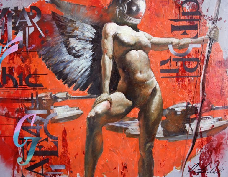 Additional view 2: Pop Art Nude Painting The Unknown Woman on Red Rs1. by painter Dobrodiy Alexandr oil plastic 