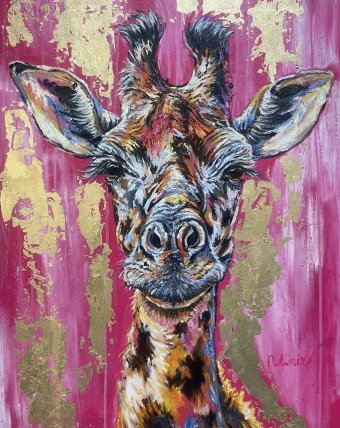 Peinture "Portrait d'une girafe dans l'iconographie contemporaine", peintre Oksana Almiz huile toile à la Jose Art Gallery