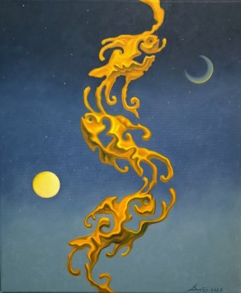 Painting "The rise of the golden fishes" by painter Serhii Voichenko oil canvas at Jose Art Gallery