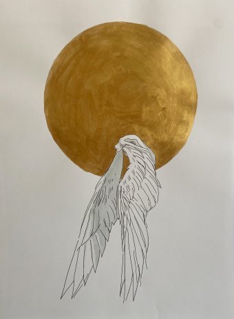 Painting "Fall of Icarus, Liberty and Golden Ambition" by painter Carlos Barta mixed method paper at Jose Art Gallery