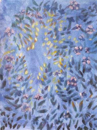 Painting "Sun Rays Through Plants" by painter Salome Goglidze gouache paper at Jose Art Gallery