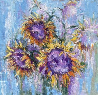 Peinture "Tournesols. Émotions à Travers la Lavande et la Lumière", peintre Oksana Almiz huile toile à la Jose Art Gallery