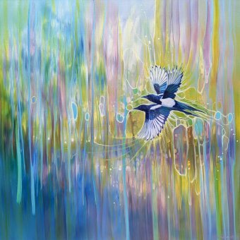 Painting "One for Sorrow, Two for Joy…" by painter Gill Bustamante oil canvas at Jose Art Gallery