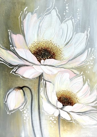 Painting "White Flowers" by painter Olena Shevchenko acrylic canvas at Jose Art Gallery