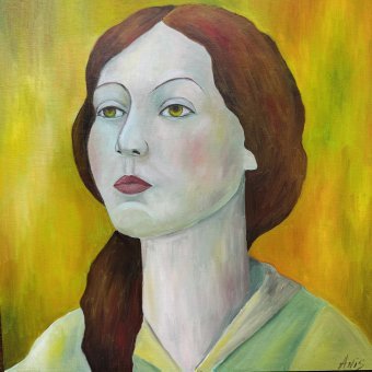 Painting "Portrait in Green Light" by painter Irina Anis oil cardboard at Jose Art Gallery
