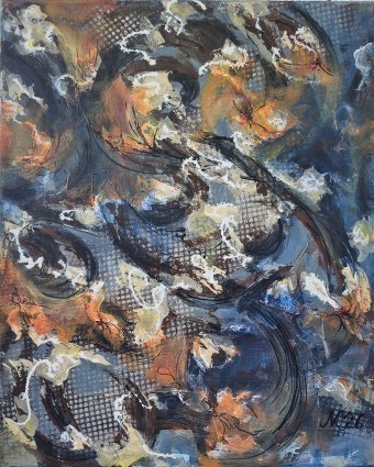 Painting "Morning Chill. Abstract Spring Blossoms" by painter Lena Kolambet acrylic canvas at Jose Art Gallery