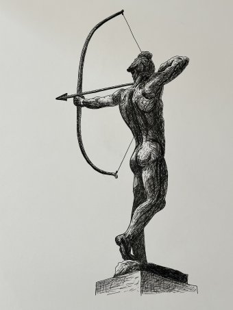 Painting "Strength and Precision" by painter Carlos Barta drawing ink paper at Jose Art Gallery