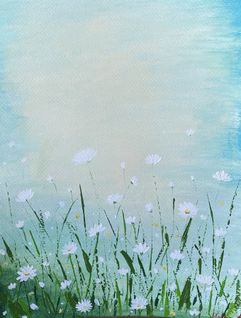 Painting "Daisies in the Wind" by painter Helha K. acrylic paper at Jose Art Gallery