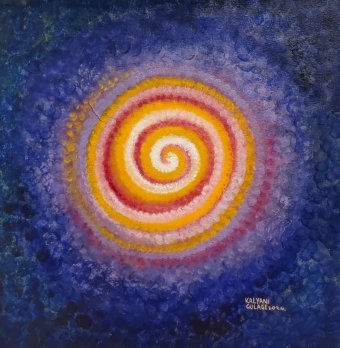 Painting "Meditation Spiral: Inner Peace and Calm" by painter Kalyani Gulage acrylic canvas at Jose Art Gallery