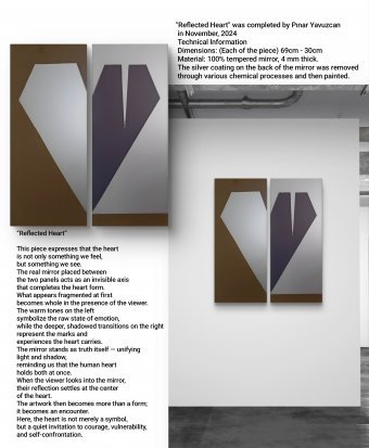 Painting "Reflected Heart" by painter PINAR YAVUZCAN spray paint glass at Jose Art Gallery
