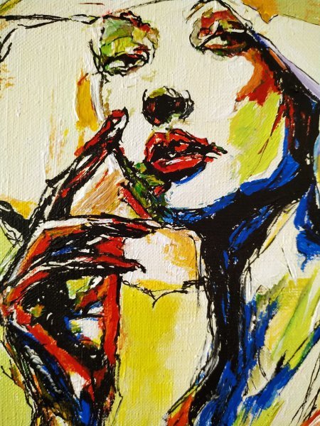 Additional view 2: Expressionism Portrait Painting Tomorrow is Summer by painter Alexander Aksyonov acrylic canvas 