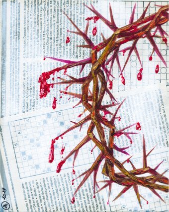 Painting "Crown of Thorns Weight of Worry" by painter Oksana Shevchenko oil wood at Jose Art Gallery