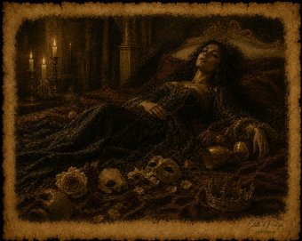 Digital Art "The Velvet Deathbed" by digital artist Estelle d'Prestige at Jose Art Gallery