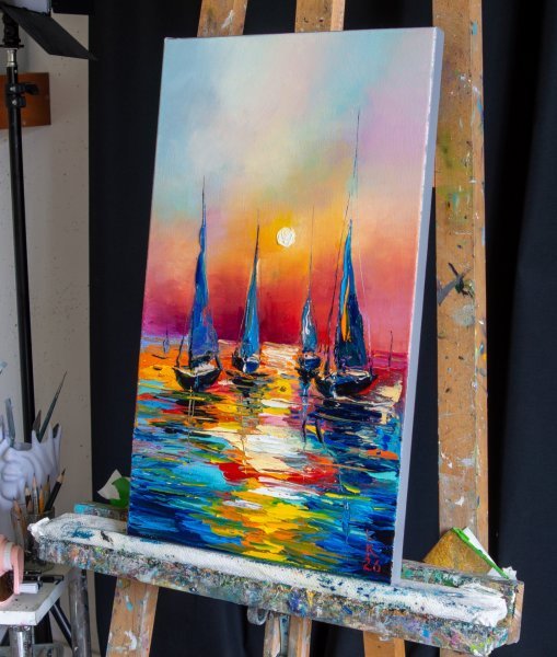 Additional view 1: Impressionism Marine Art Painting Dreaming of the Sea by painter Liubov Kuptsova oil canvas 
