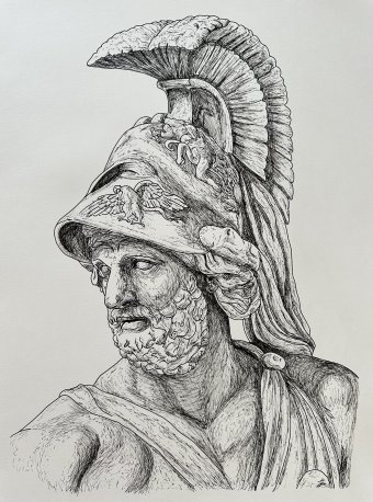 Painting "King Menelaus" by painter Carlos Barta drawing ink paper at Jose Art Gallery