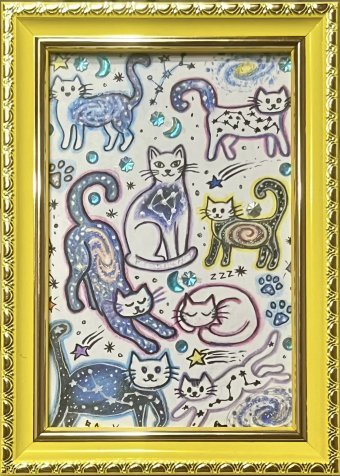 Graphique "Tableau Chats Étoilés", illustrateur VerushaArt technique mixte papier à la Jose Art Gallery