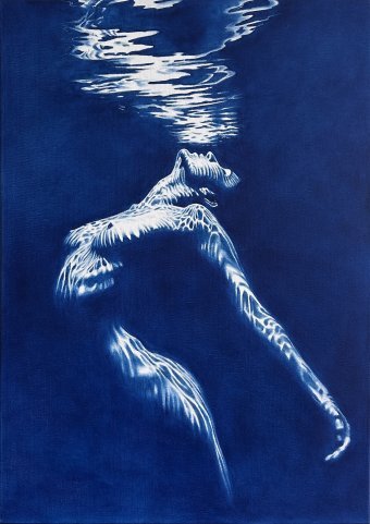 Painting "Siren’s Song - Underwater Nude" by painter Julia Shilo oil canvas at Jose Art Gallery