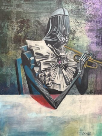 Peinture "Trompettiste", peintre Dariusz Górski pastel papier à la Jose Art Gallery