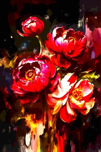 Digital Art "Crimson Peony Symphony" by digital artist Viktor Levchenko at Jose Art Gallery