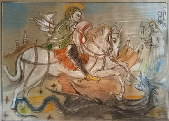 Der Heilige Georg tötet den Drachen in der mythischen Kunst