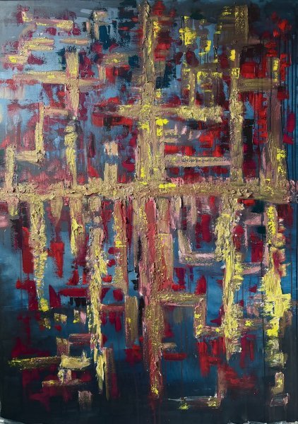 Golden Challenge Abstract Structure Painting by M.E.G