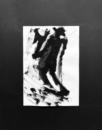 Drawing "Napoleon with a Rooster" by illustrator Sophie Roman ink paper at Jose Art Gallery