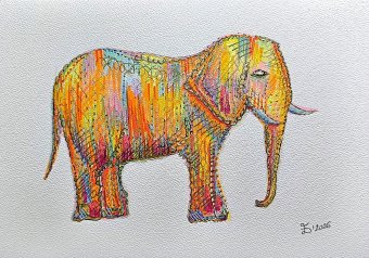 Graphique "Elephanto", illustrateur Ewa Dura technique mixte papier à la Jose Art Gallery
