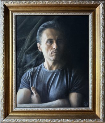 Painting "Self-Portrait in Thought: Silent Reflection" by painter Vladimir Sumarokov oil canvas at Jose Art Gallery