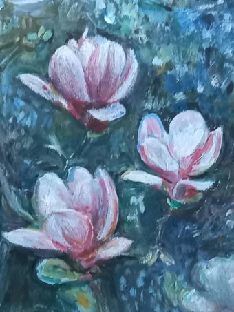 Painting "Magnolias" by painter Nataliya Gricenko acrylic wood at Jose Art Gallery