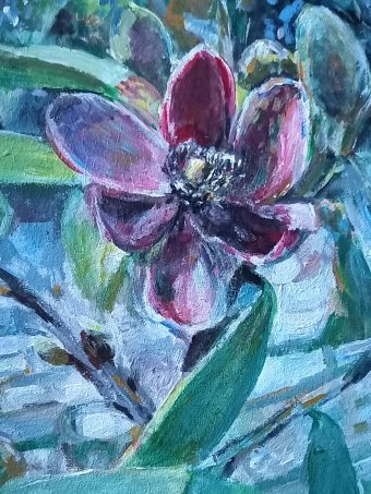 Painting "Magnolia flower" by painter Nataliya Gricenko acrylic wood at Jose Art Gallery