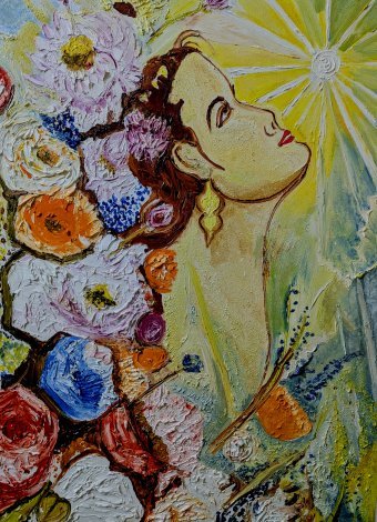 Painting ",AWAEKINING IN FULL BLOOM" by painter ANAND MANCHIRAJU oil canvas at Jose Art Gallery