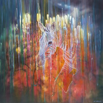 Painting "Zebra Queen" by painter Gill Bustamante oil canvas at Jose Art Gallery