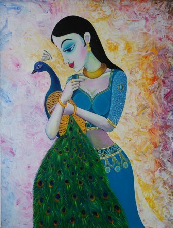 Painting "Grace of the Mayura" by painter Kalyani Gulage acrylic canvas at Jose Art Gallery