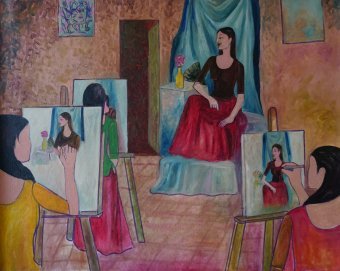 Painting "Classroom" by painter Kalyani Gulage oil canvas at Jose Art Gallery
