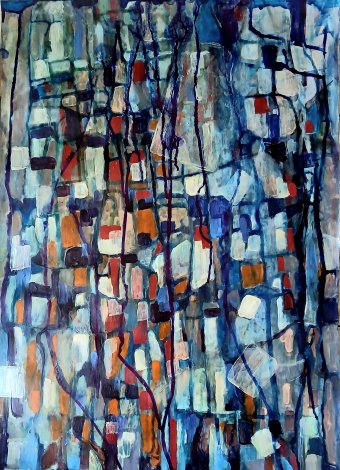 Painting "Curtain: An Abstract Play of Color and Form" by painter Jannet Mitin acrylic paper at Jose Art Gallery