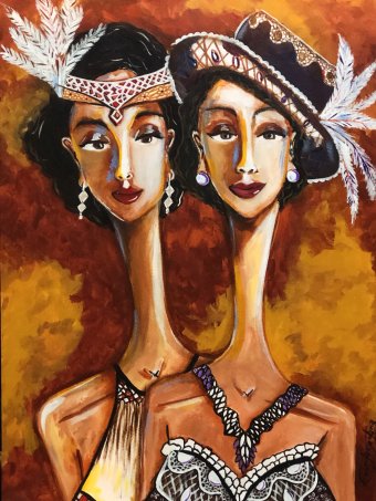 Painting "Dancers" by painter Roberta Santana acrylic paper at Jose Art Gallery