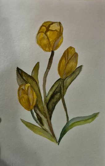 Peinture "Fleur jaune symbolisant l'espoir et la lumière", peintre Raziye Yazdani aquarelle carton à la Jose Art Gallery