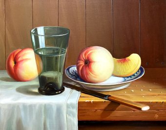 Painting "Fragrant peaches" by painter Aleksandr Romanenko oil canvas at Jose Art Gallery
